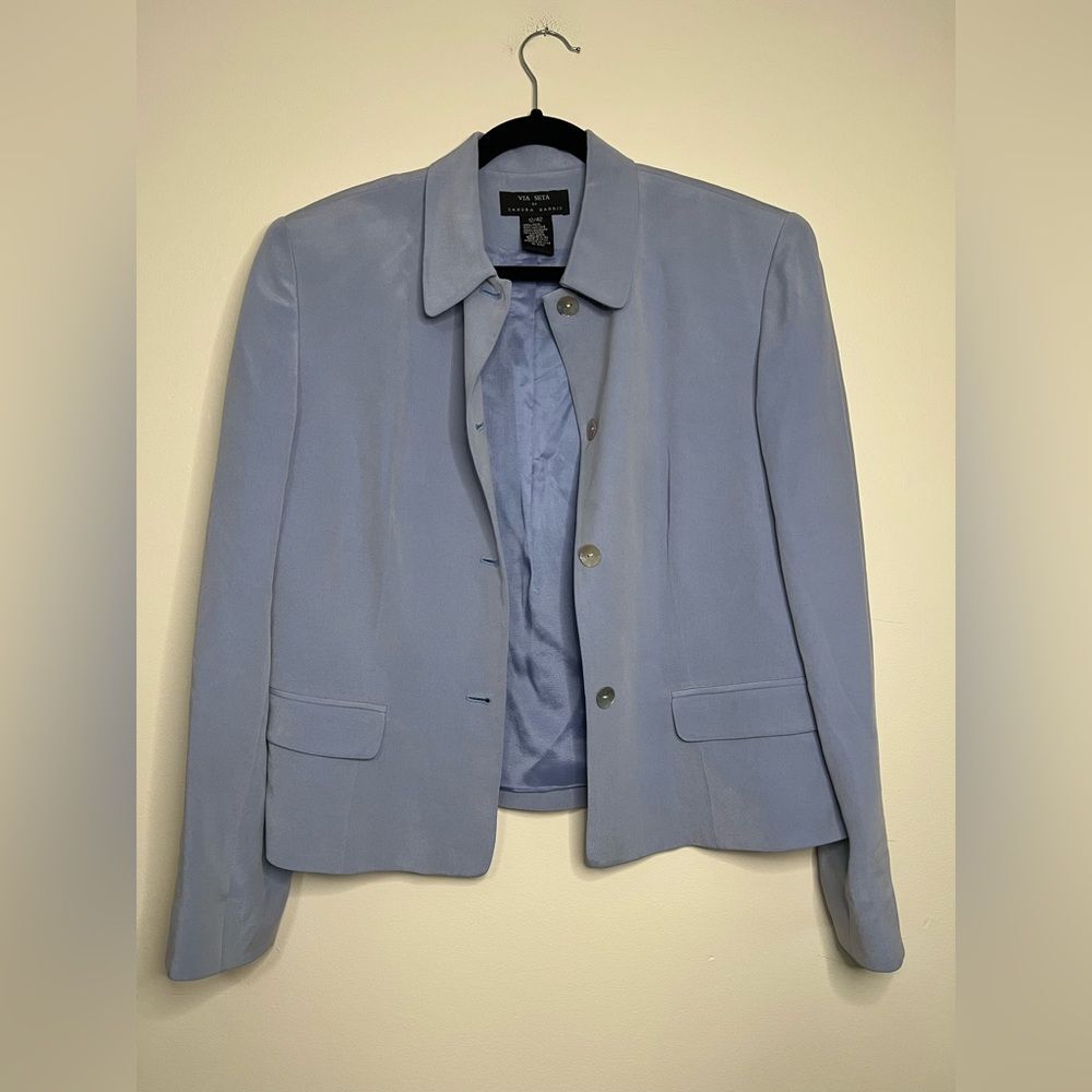 Via Seta by‎ Sandra Harris 100% Silk Powder Blue Blazer - Size 12/42